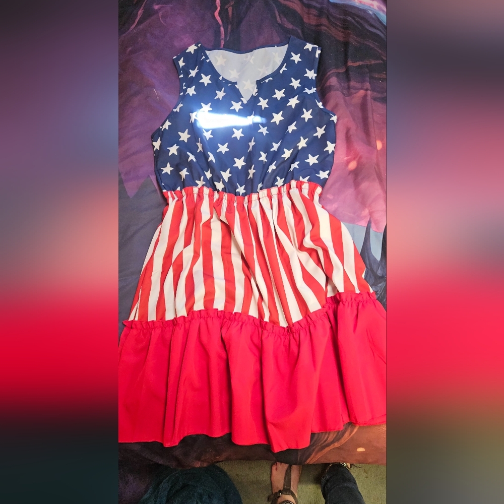 SHEIN Blue and Red Star-Striped Dress